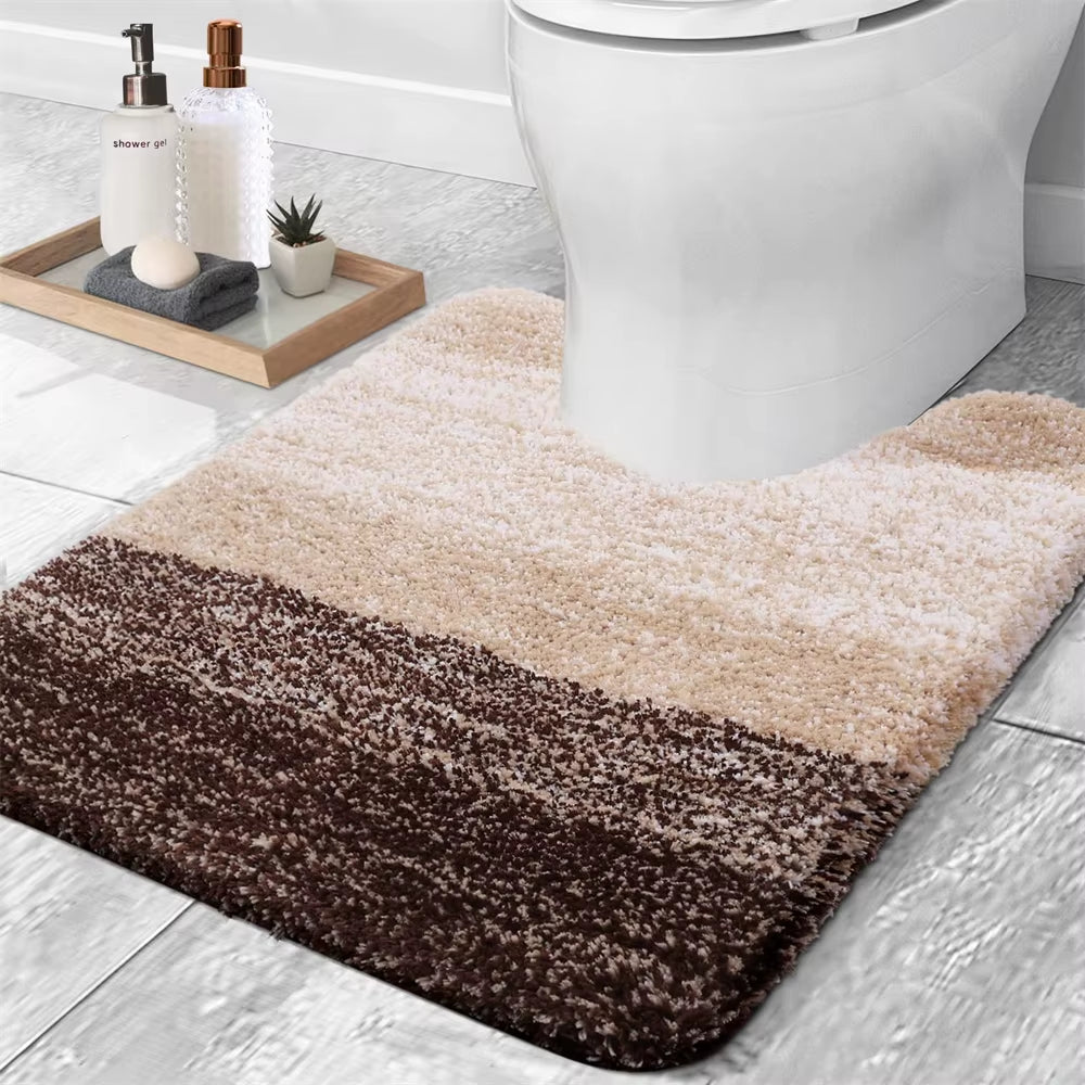 Olanly Luxury Bath Mat U-Shaped Bathroom Rugs Extra Soft Absorbent Microfiber Foot Mat Non-Slip Plush Toilet Rugs Shower Carpet