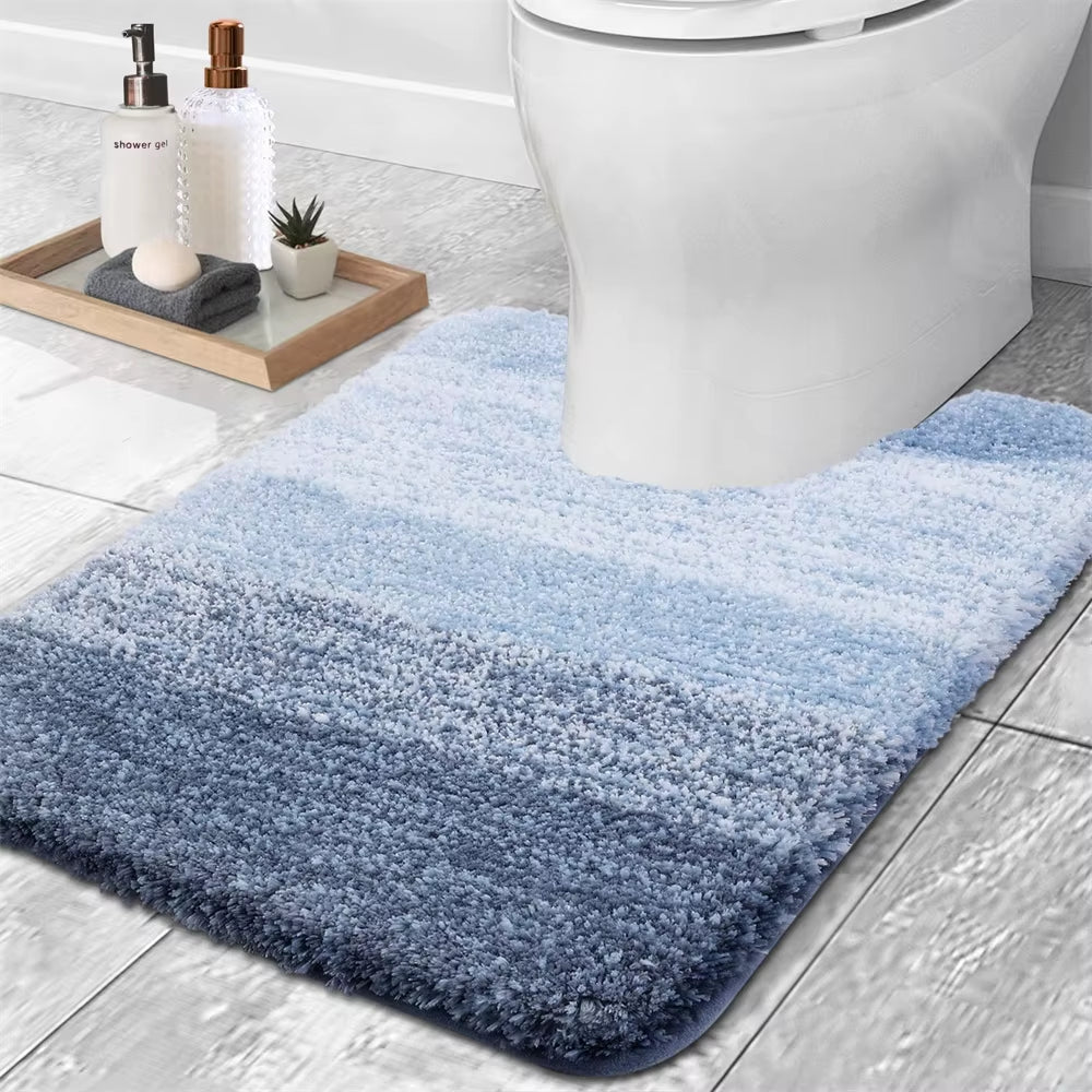 Olanly Luxury Bath Mat U-Shaped Bathroom Rugs Extra Soft Absorbent Microfiber Foot Mat Non-Slip Plush Toilet Rugs Shower Carpet