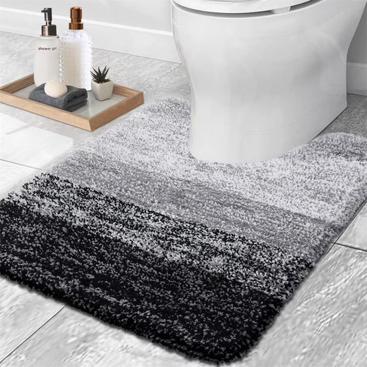 Olanly Luxury Bath Mat U-Shaped Bathroom Rugs Extra Soft Absorbent Microfiber Foot Mat Non-Slip Plush Toilet Rugs Shower Carpet
