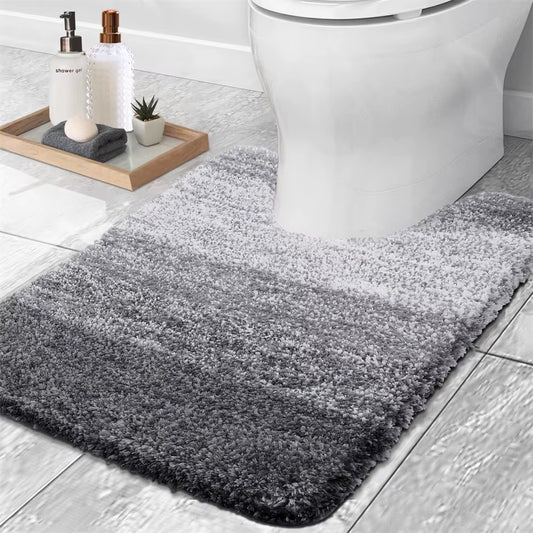 Olanly Luxury Bath Mat U-Shaped Bathroom Rugs Extra Soft Absorbent Microfiber Foot Mat Non-Slip Plush Toilet Rugs Shower Carpet