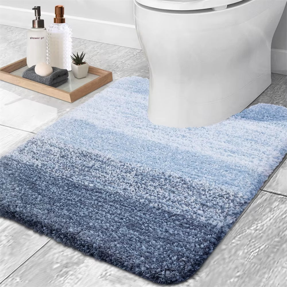 Olanly Luxury Bath Mat U-Shaped Bathroom Rugs Extra Soft Absorbent Microfiber Foot Mat Non-Slip Plush Toilet Rugs Shower Carpet