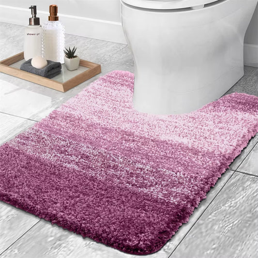 Olanly Luxury Bath Mat U-Shaped Bathroom Rugs Extra Soft Absorbent Microfiber Foot Mat Non-Slip Plush Toilet Rugs Shower Carpet